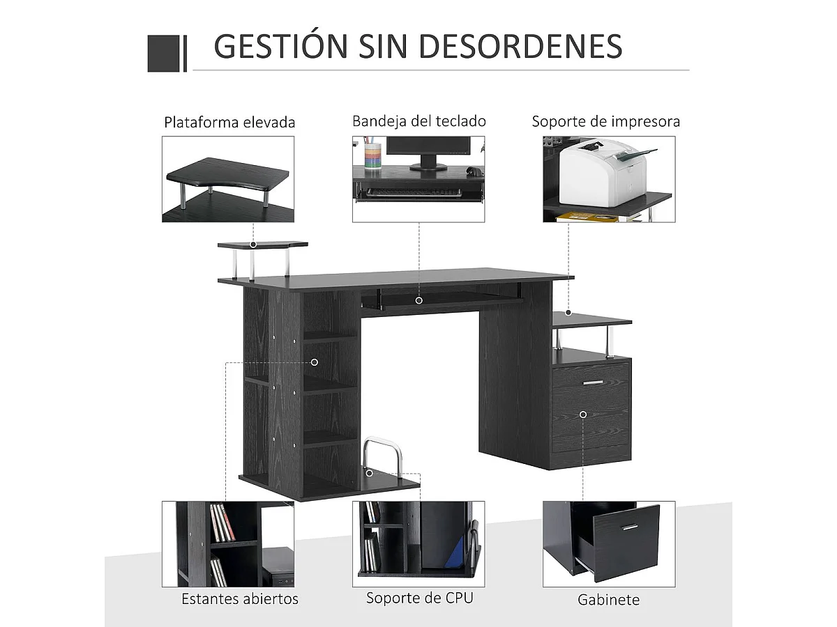 Mesa de ordenador negro 152x60x88 cm HOMCOM