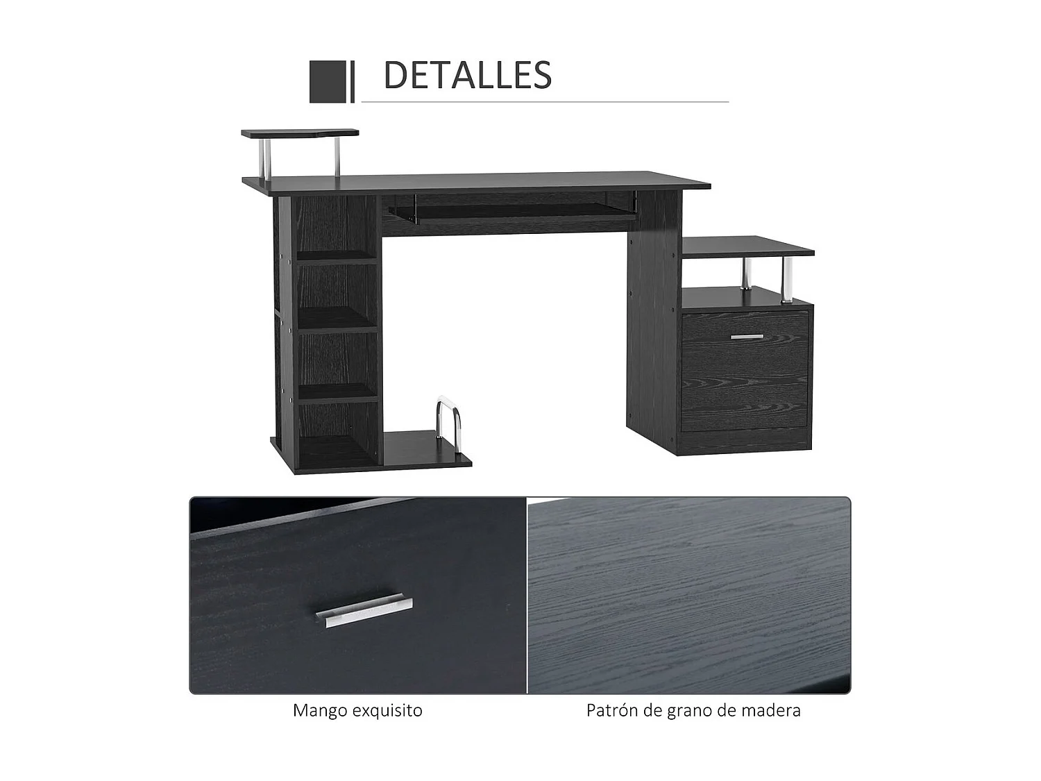 Mesa de ordenador negro 152x60x88 cm HOMCOM