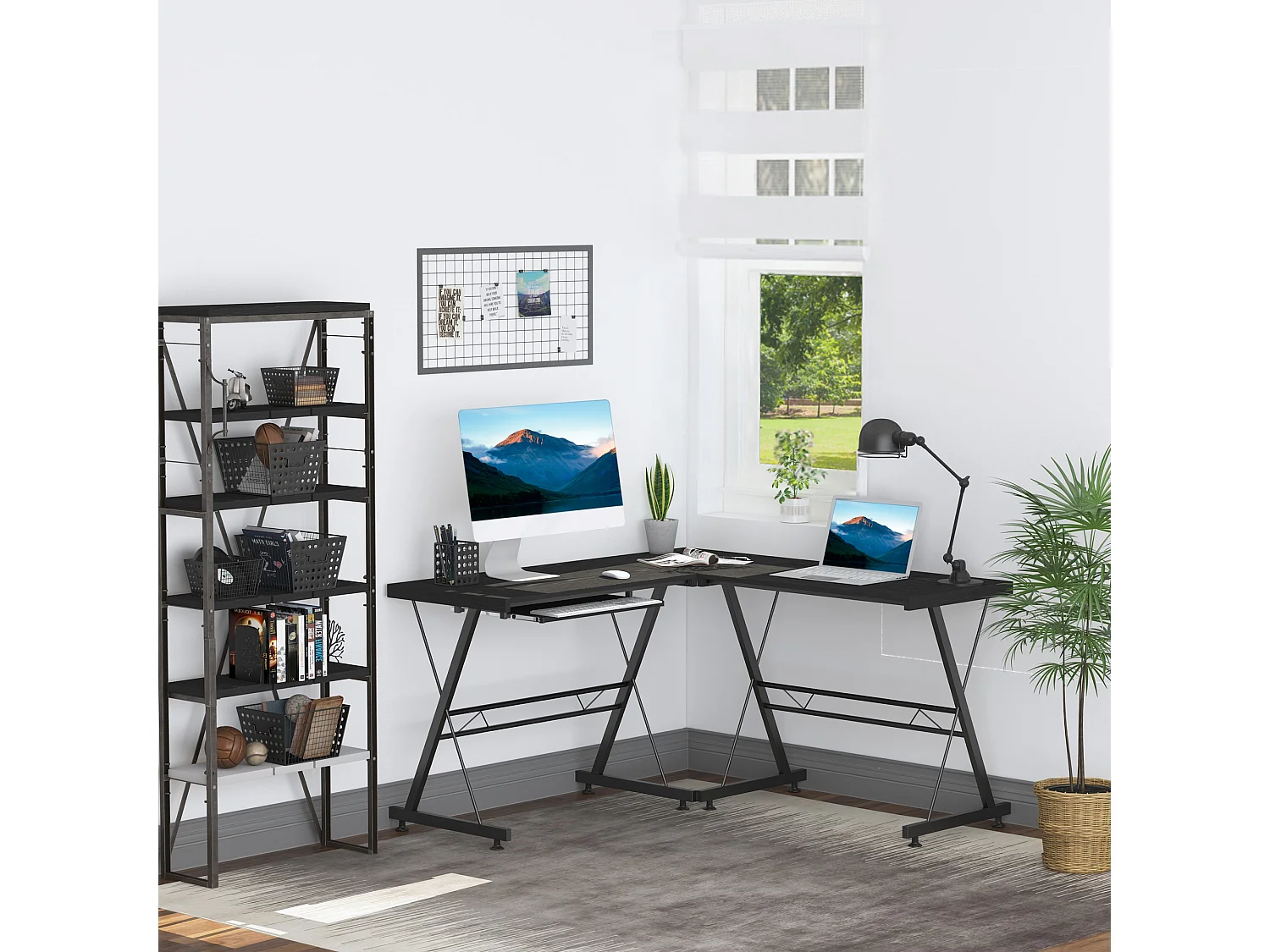 Mesa de ordenador negro 130x130x73.5 cm HOMCOM