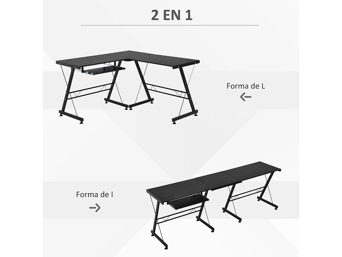 Mesa de ordenador negro 130x130x73.5 cm HOMCOM