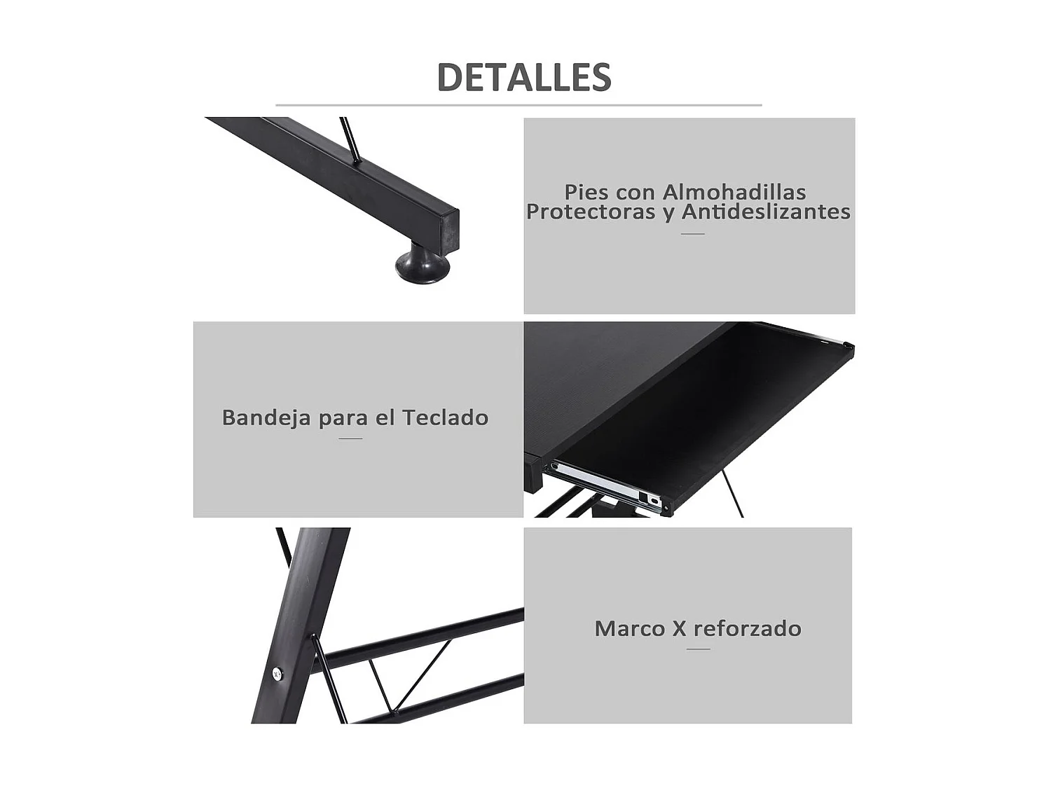 Mesa de ordenador negro 130x130x73.5 cm HOMCOM