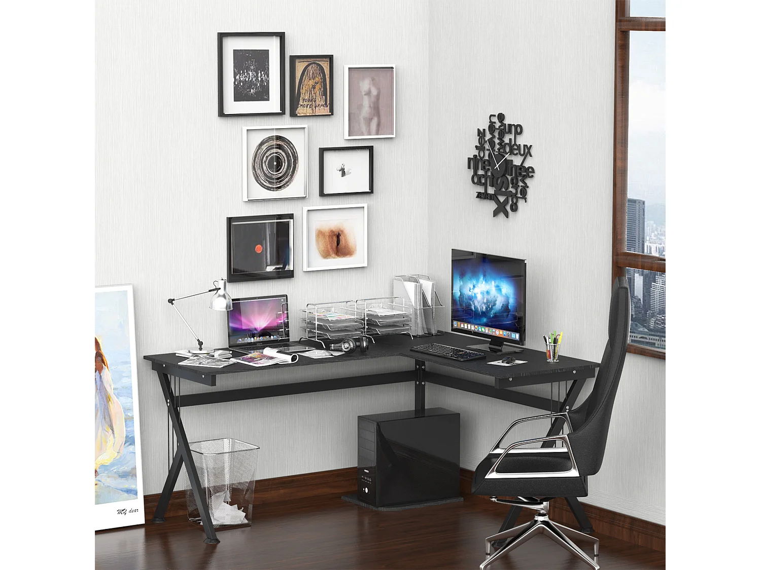 Mesa de ordenador negro 155x130x76 cm HOMCOM