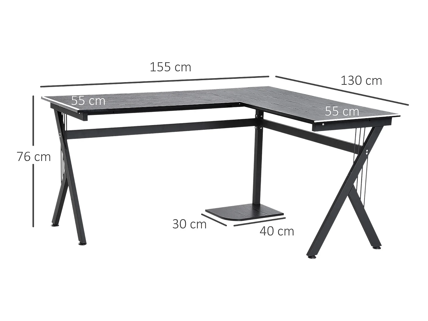 Mesa de ordenador negro 155x130x76 cm HOMCOM
