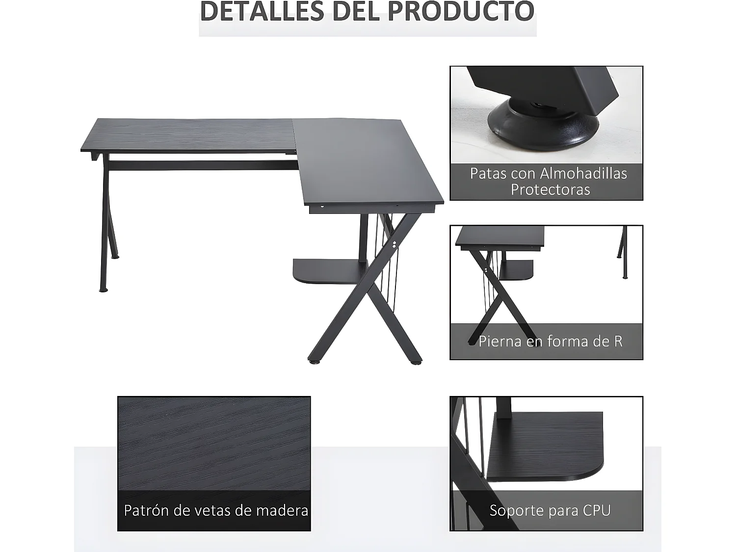 Mesa de ordenador negro 155x130x76 cm HOMCOM
