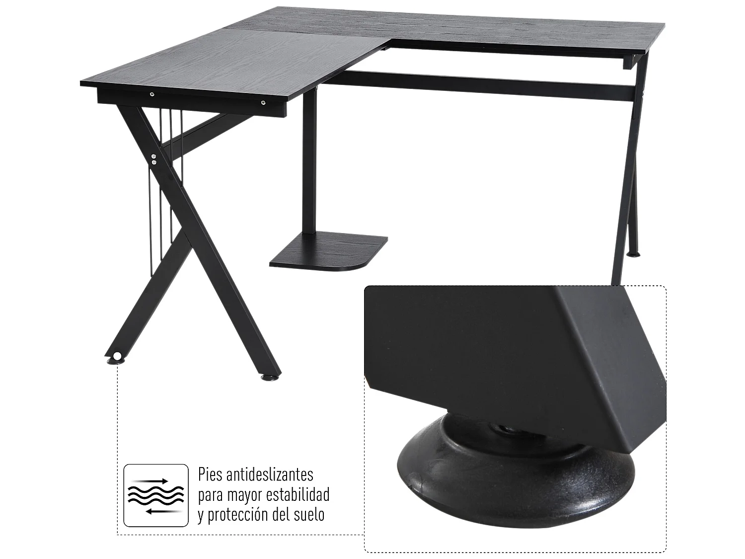 Mesa de ordenador negro 155x130x76 cm HOMCOM