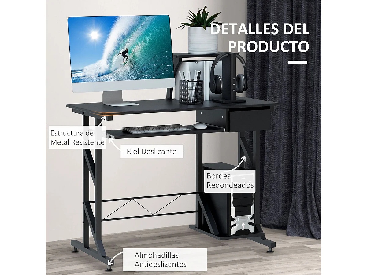 Mesa de ordenador negro 90x50x95cm HOMCOM