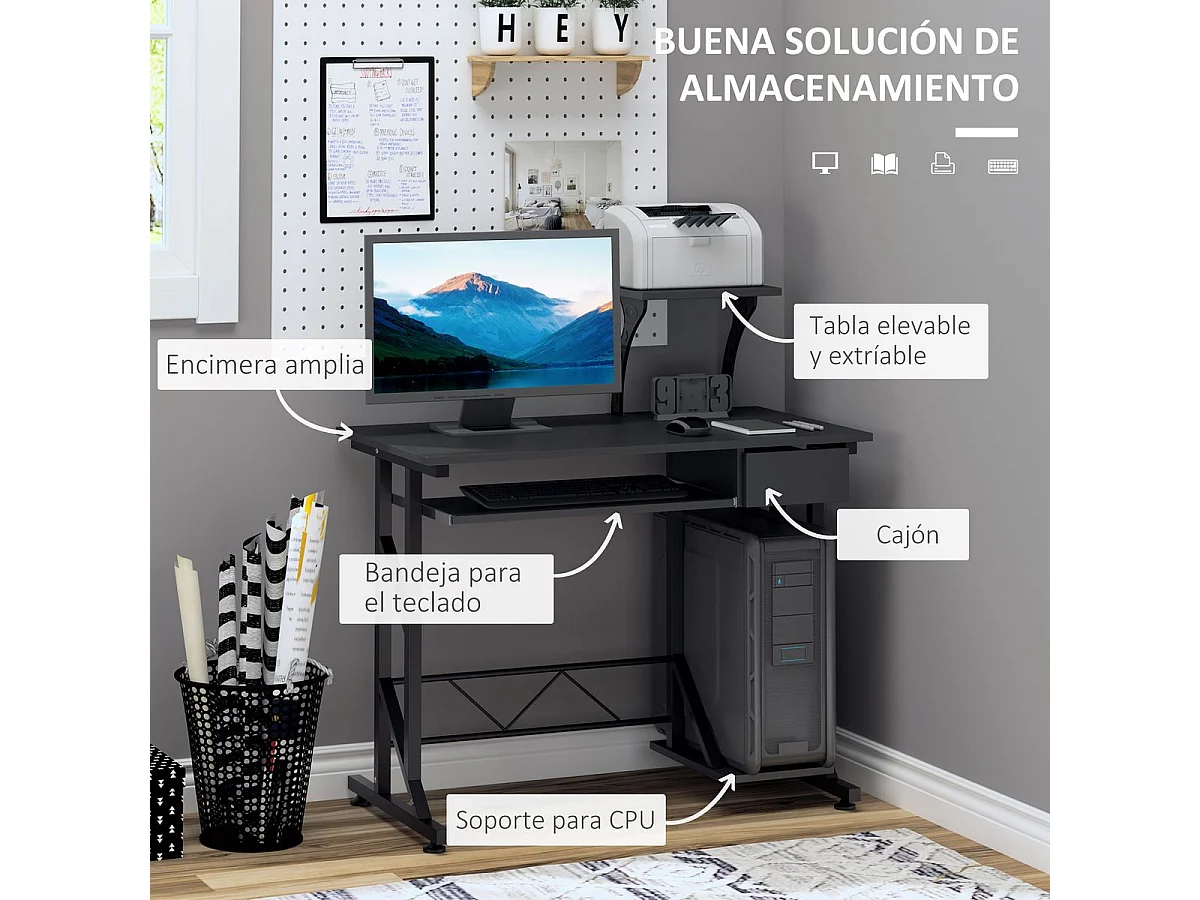Mesa de ordenador negro 90x50x95cm HOMCOM