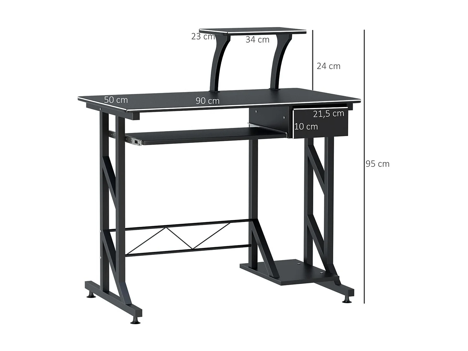 Mesa de ordenador negro 90x50x95cm HOMCOM