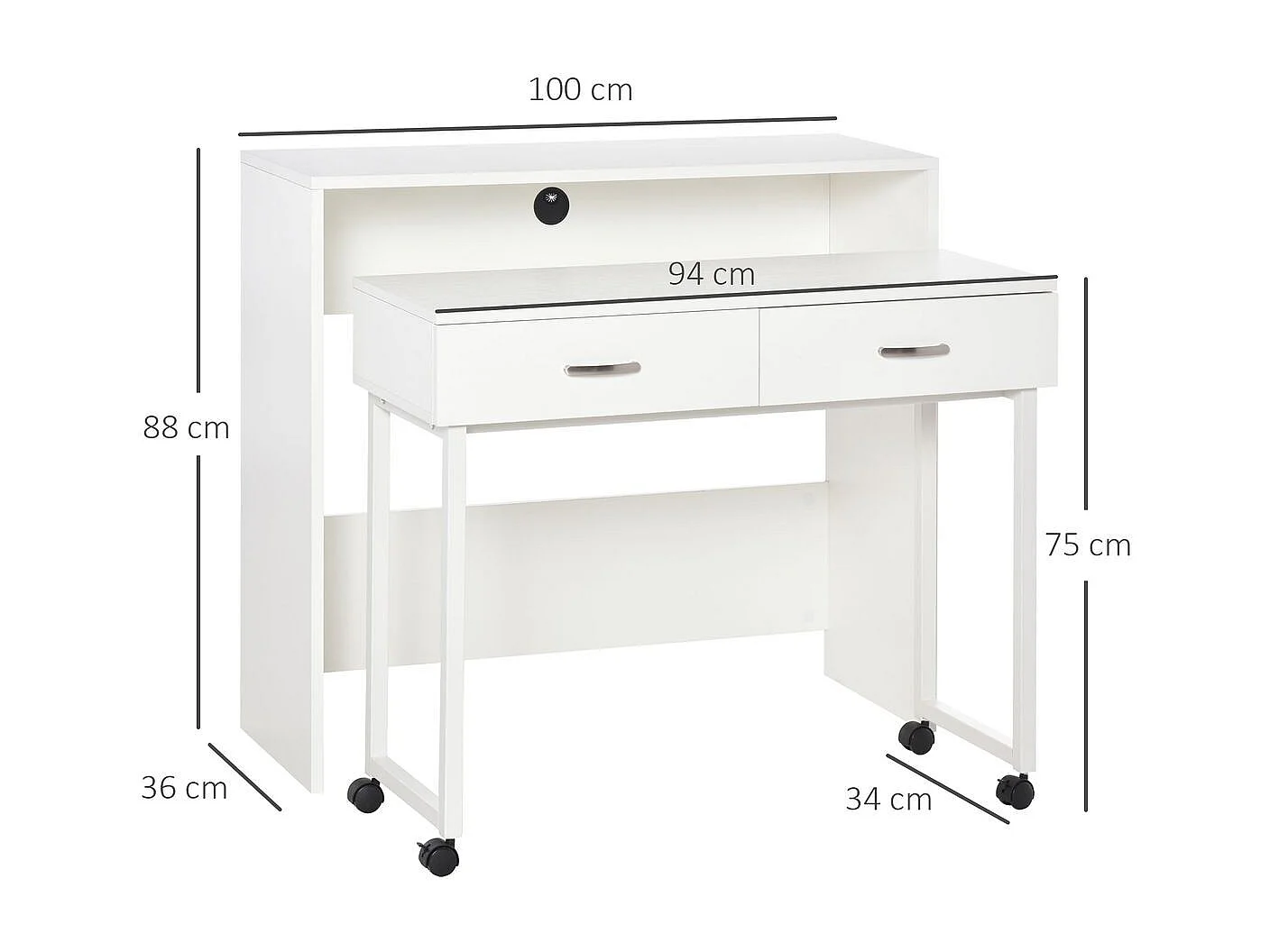 Conjunto de 2 escritorios apilables blanco 100x36x88 cm HOMCOM