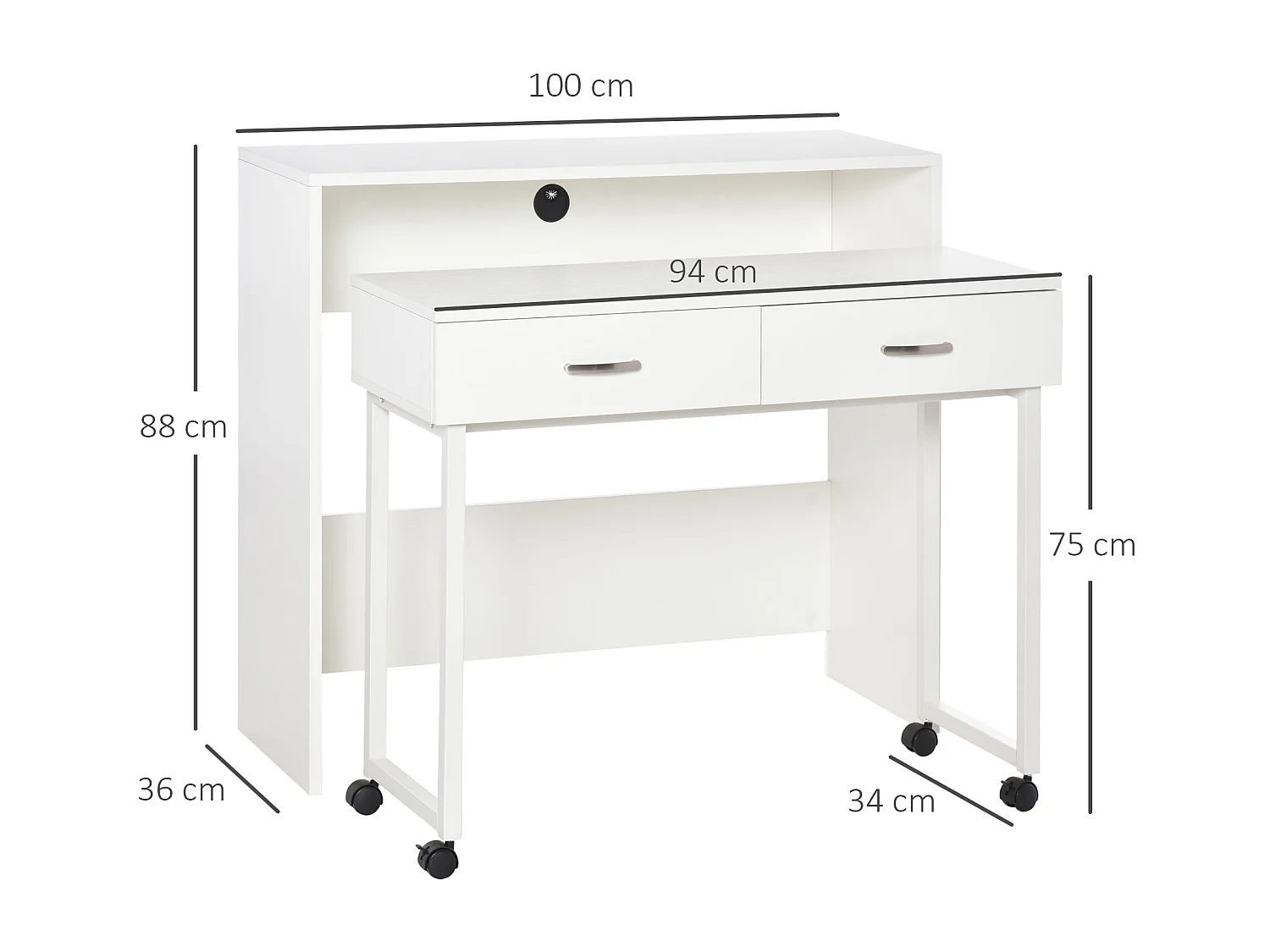 Conjunto de 2 escritorios apilables blanco 100x36x88 cm HOMCOM