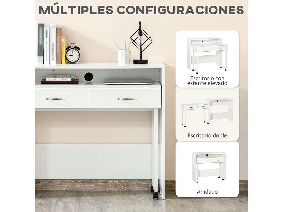 Conjunto de 2 escritorios apilables blanco 100x36x88 cm HOMCOM