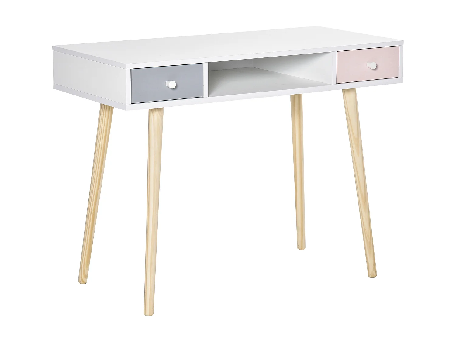 Escritorio infantil blanco, rosa, gris, madera natural 100x48x76.5 cm HOMCOM