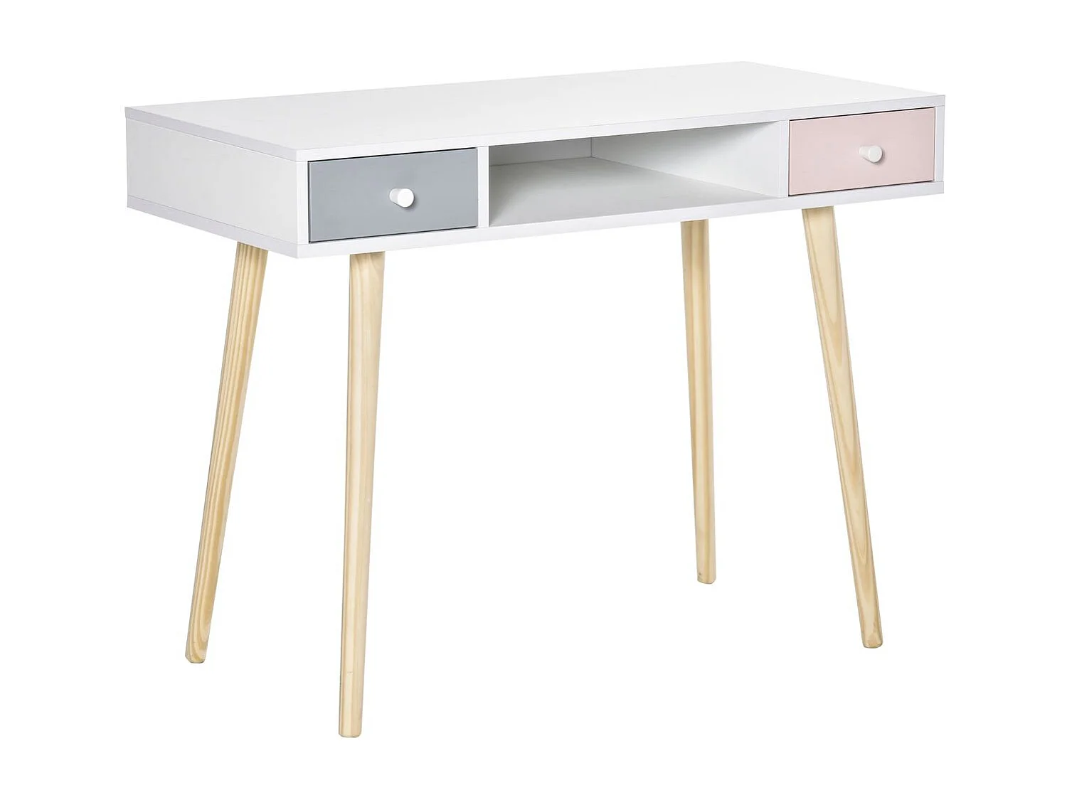 Escritorio infantil blanco, rosa, gris, madera natural 100x48x76.5 cm HOMCOM