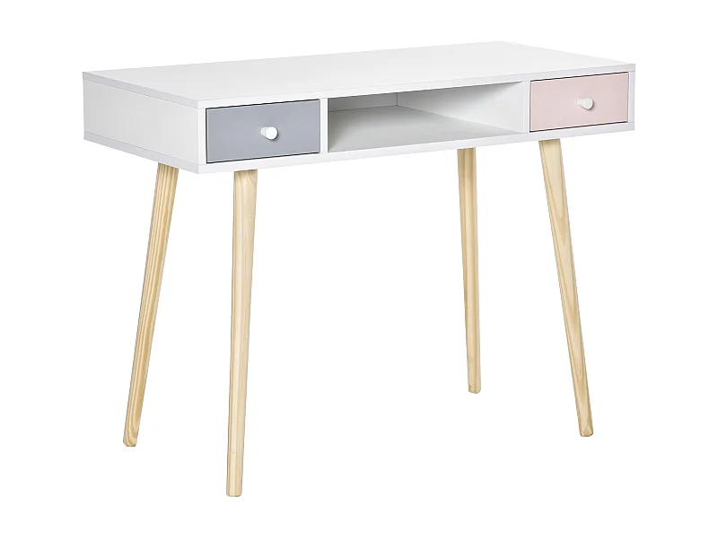 Escritorio infantil blanco, rosa, gris, madera natural 100x48x76.5 cm HOMCOM
