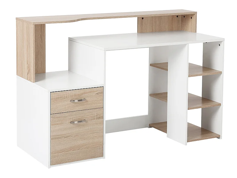 Mesa de ordenador roble y blanco 137x55x92 cm HOMCOM