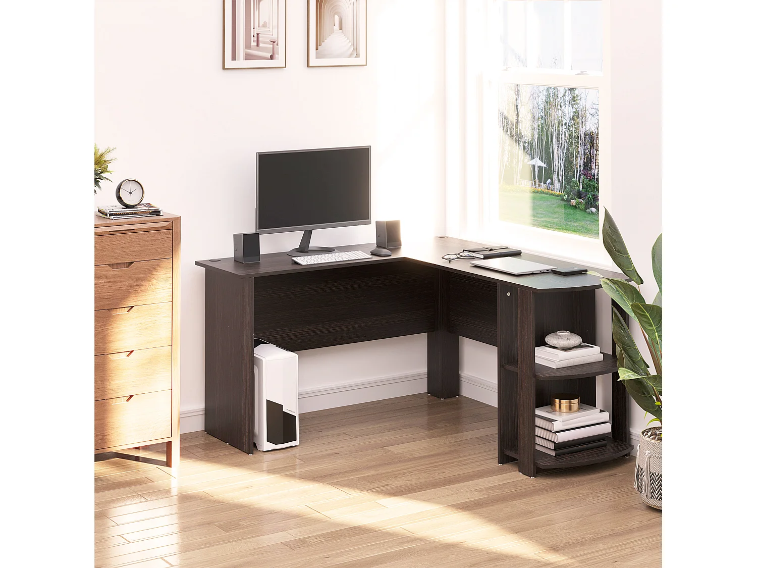 Mesa de ordenador marrón 136x130x72 cm HOMCOM