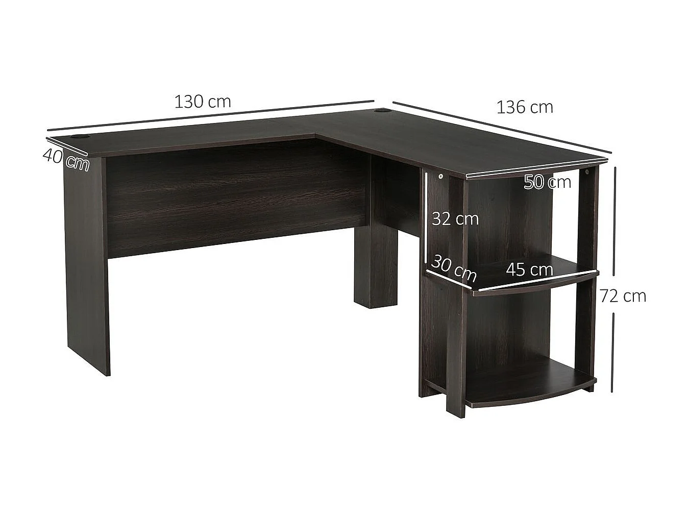 Mesa de ordenador marrón 136x130x72 cm HOMCOM