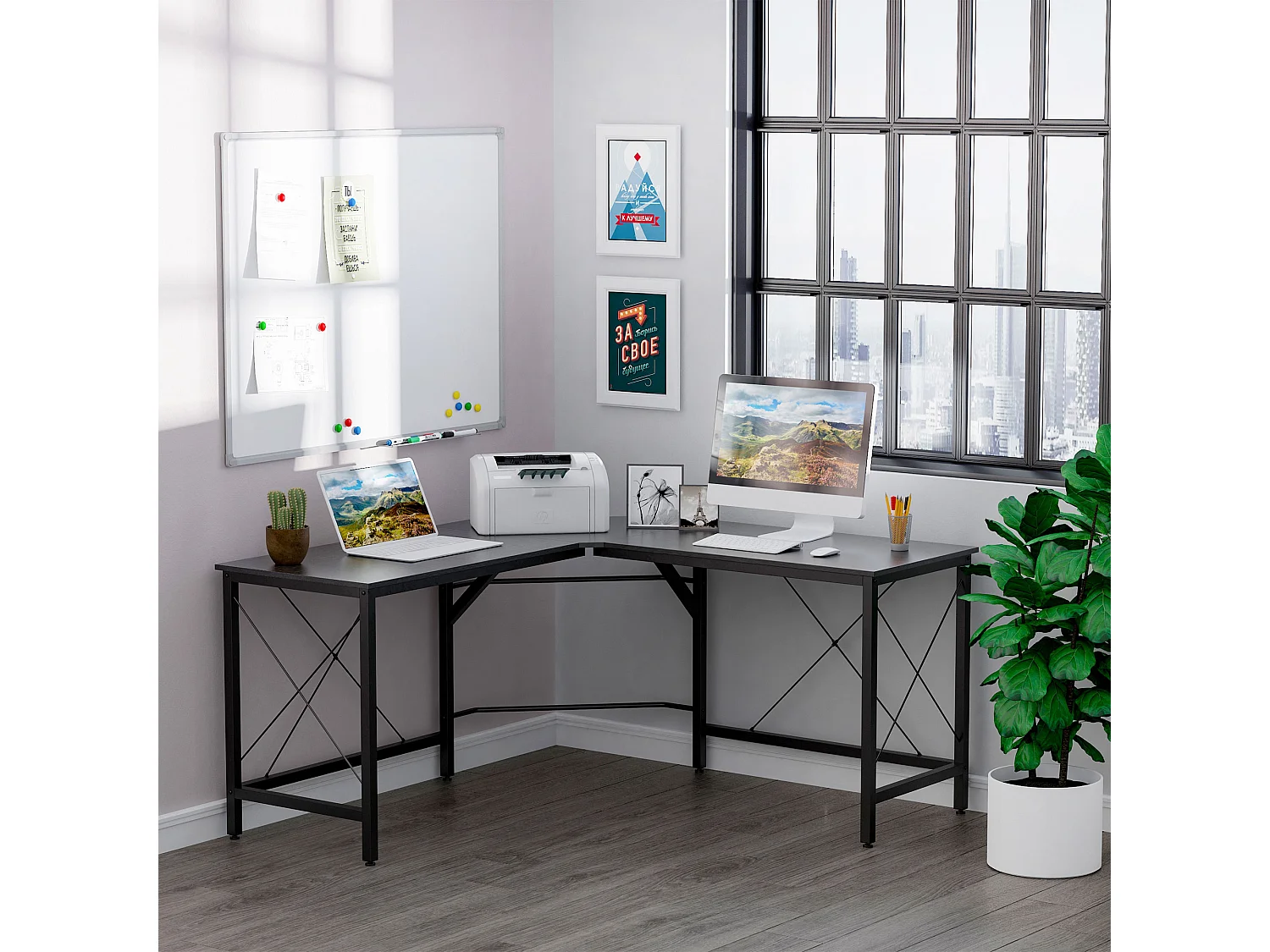 Mesa de ordenador negro 150x150x76cm HOMCOM