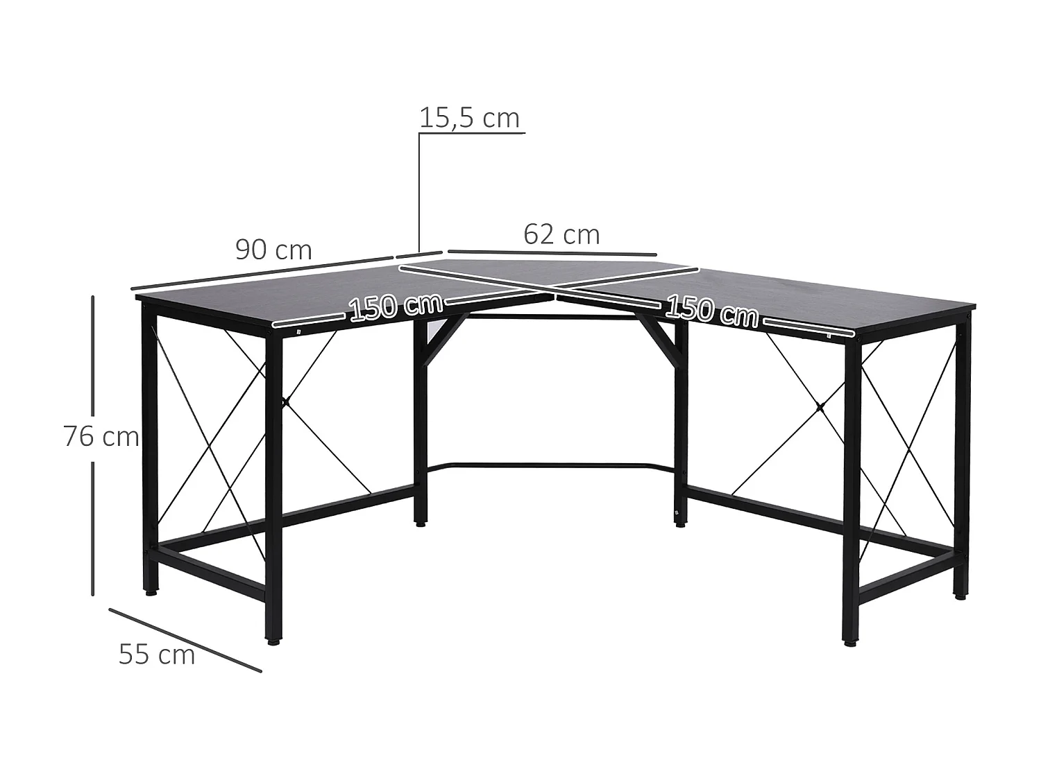 Mesa de ordenador negro 150x150x76cm HOMCOM