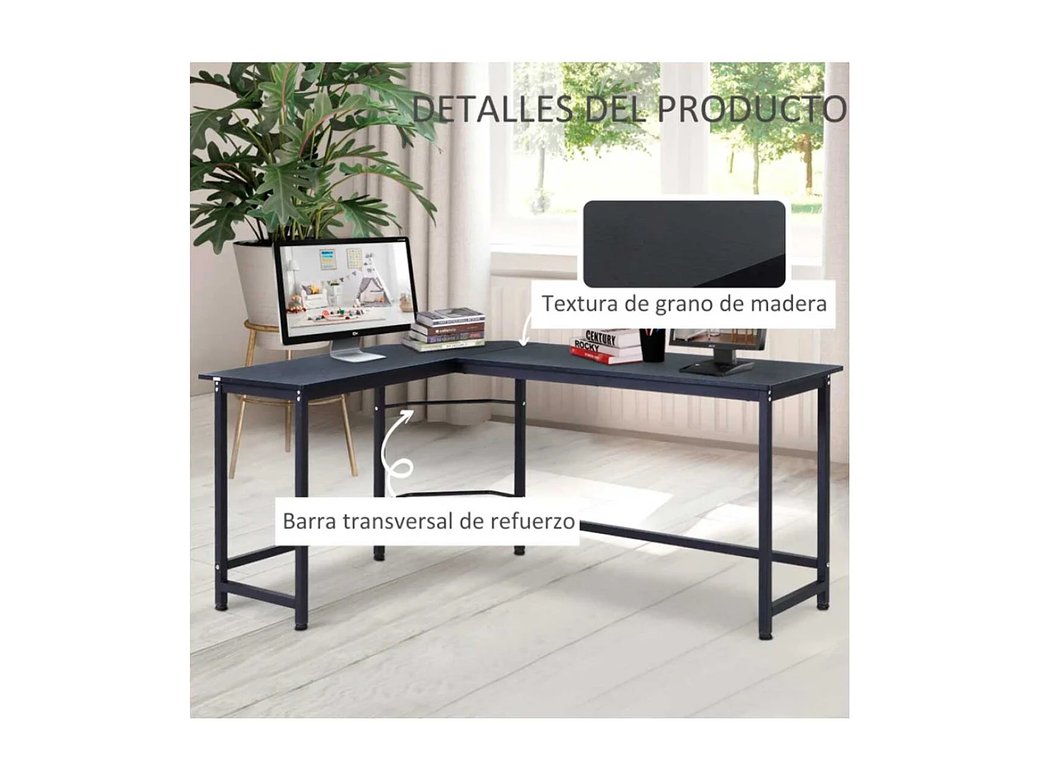 Mesa de ordenador negro 168x120x75 cm Vinsetto