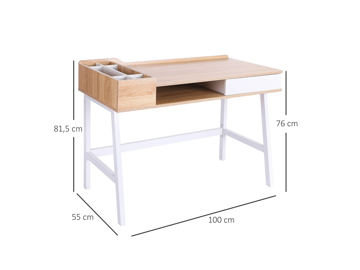Mesa de ordenador roble y blanco 100x55x81,5cm HOMCOM