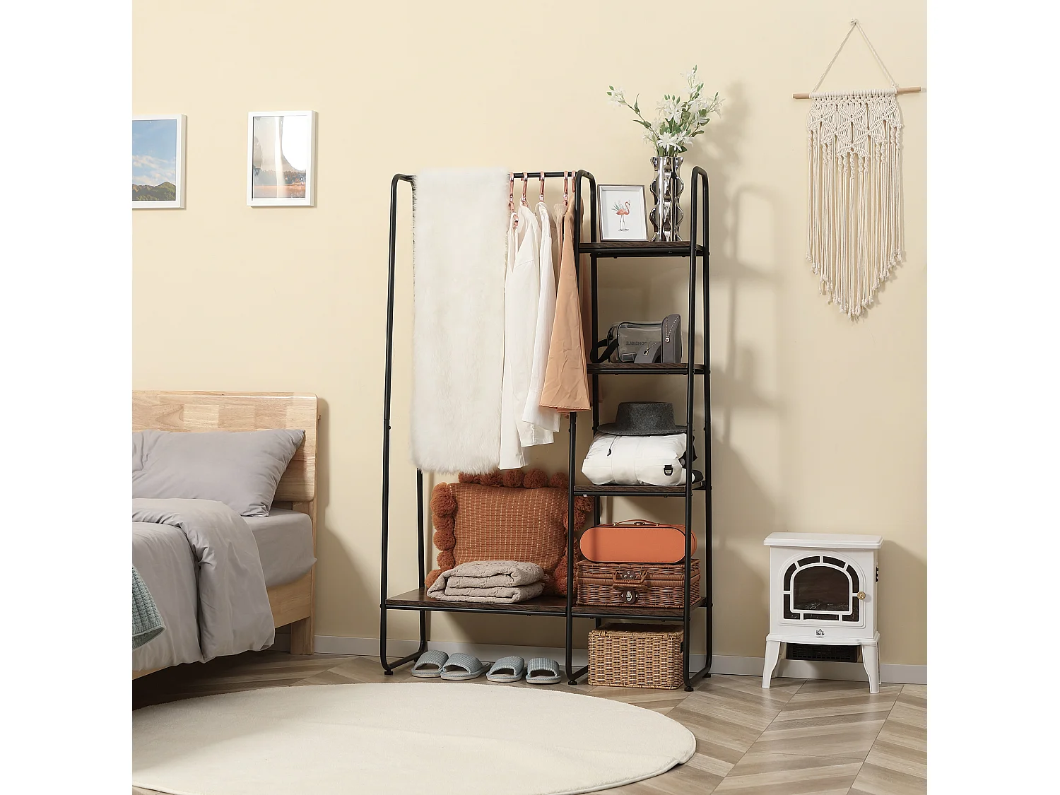 Perchero de ropa negro y rústico 101x39x160 cm HOMCOM