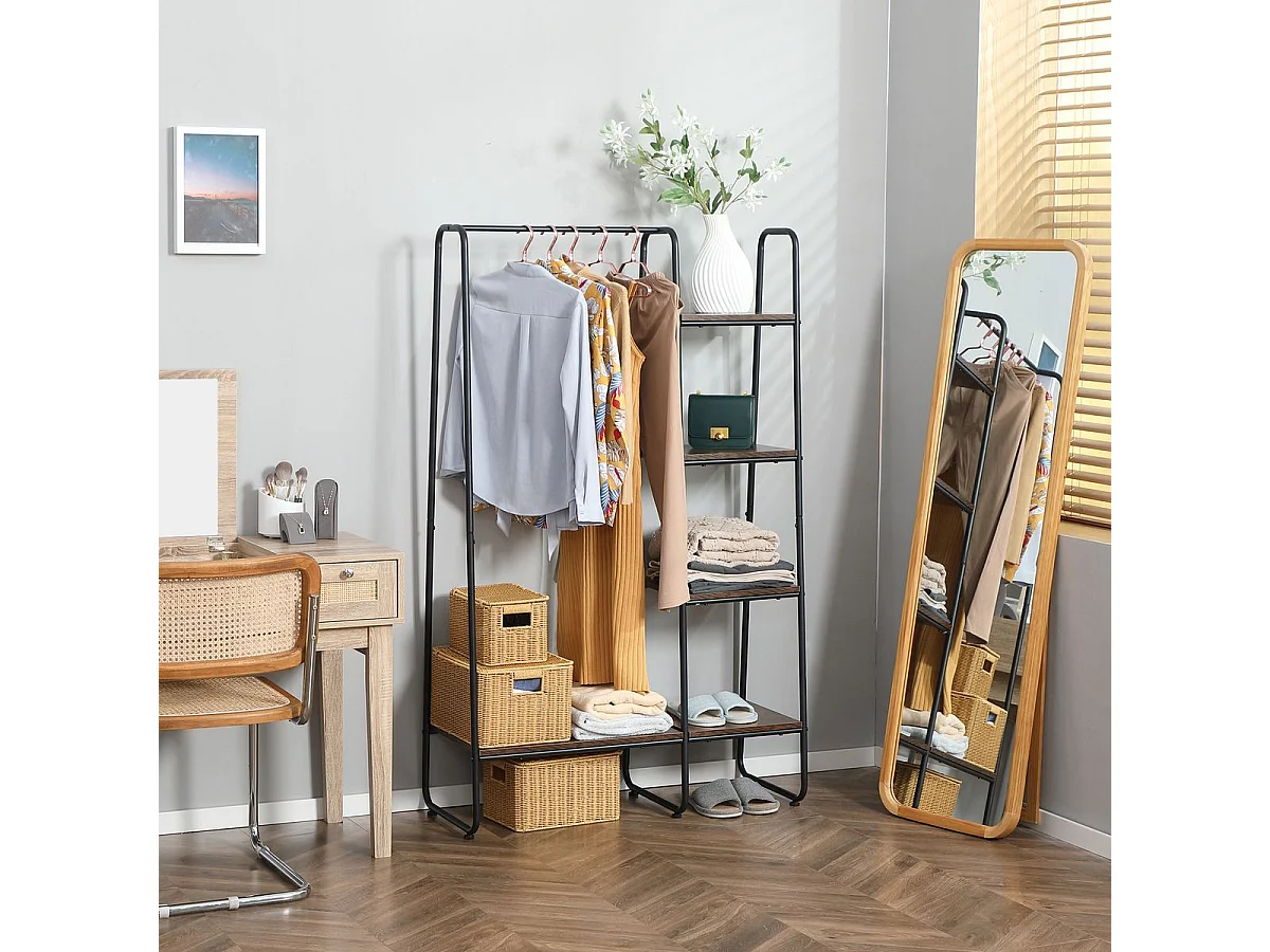 Perchero de ropa negro y rústico 101x39x160 cm HOMCOM