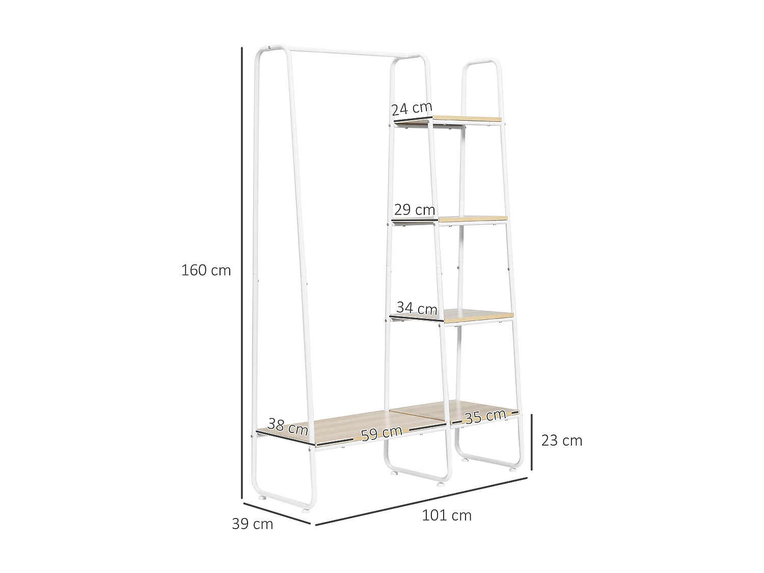 Perchero de ropa blanco y madera natural 101x39x160 cm HOMCOM