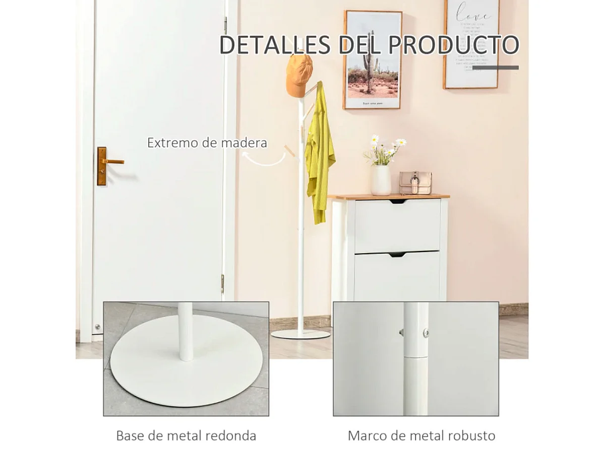 Perchero de pie blanco 35x35x174 cm HOMCOM