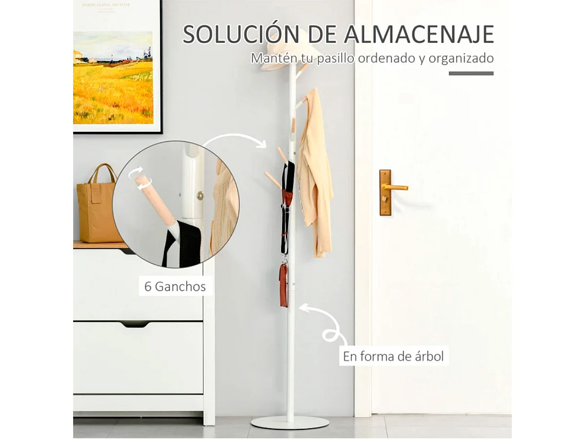 Perchero de pie blanco 35x35x174 cm HOMCOM