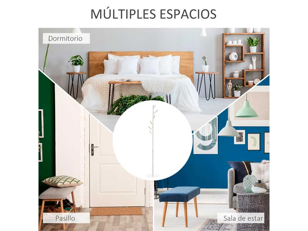 Perchero de pie blanco 35x35x174 cm HOMCOM