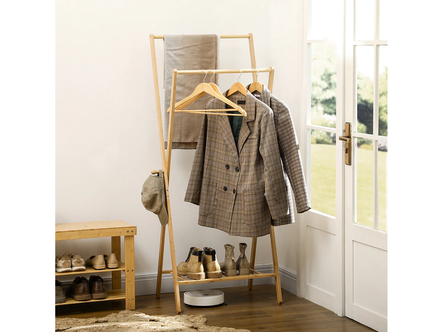 Perchero de pie madera natural 74x42x150 cm HOMCOM