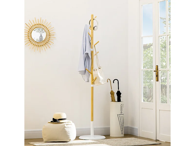 Perchero de pie madera natural 37.8x37.8x175.6 cm HOMCOM