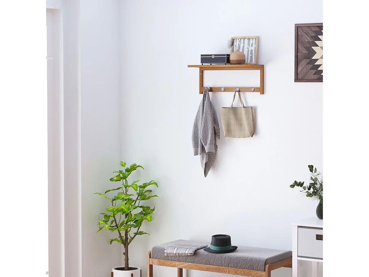 Perchero de pared de bambú bambú natural 50x16x17,5 cm HOMCOM
