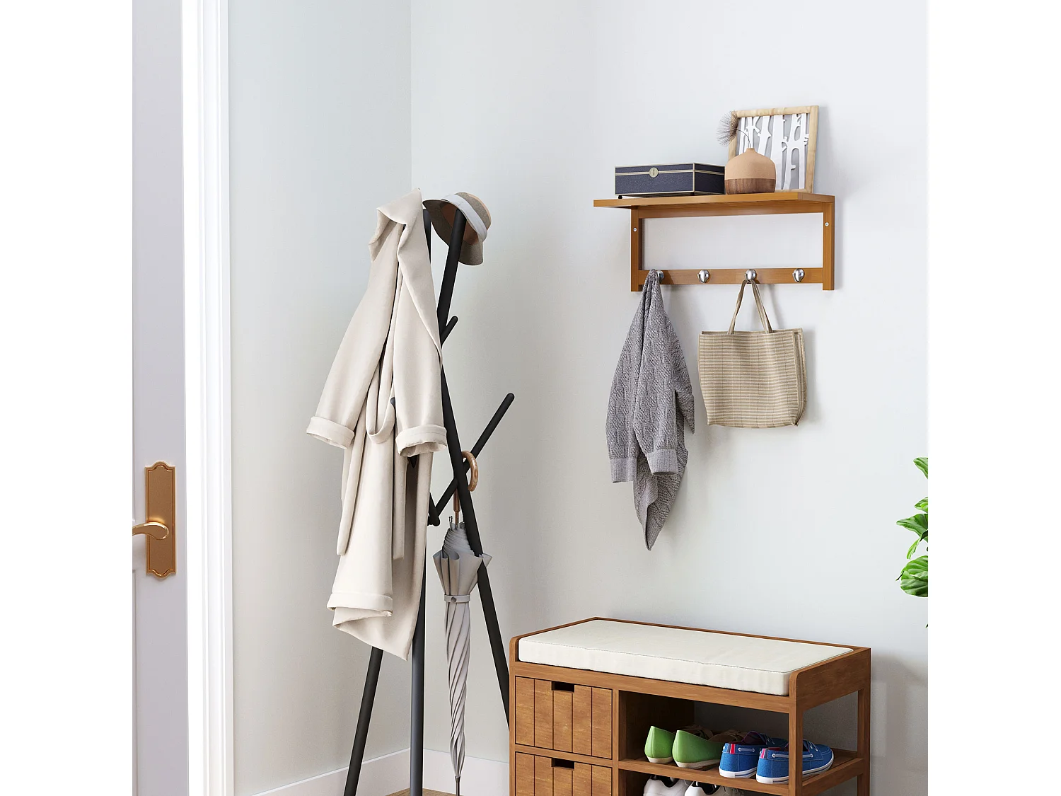 Perchero de pared de bambú bambú natural 50x16x17,5 cm HOMCOM