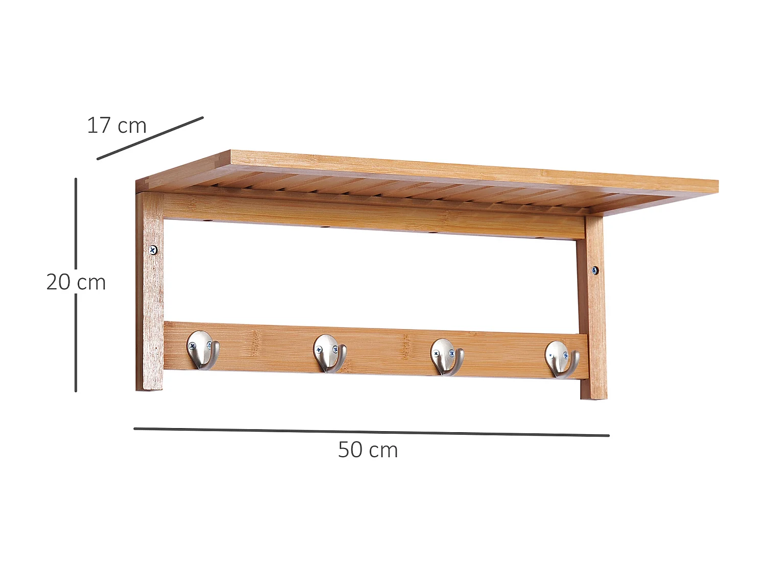 Perchero de pared de bambú bambú natural 50x16x17,5 cm HOMCOM