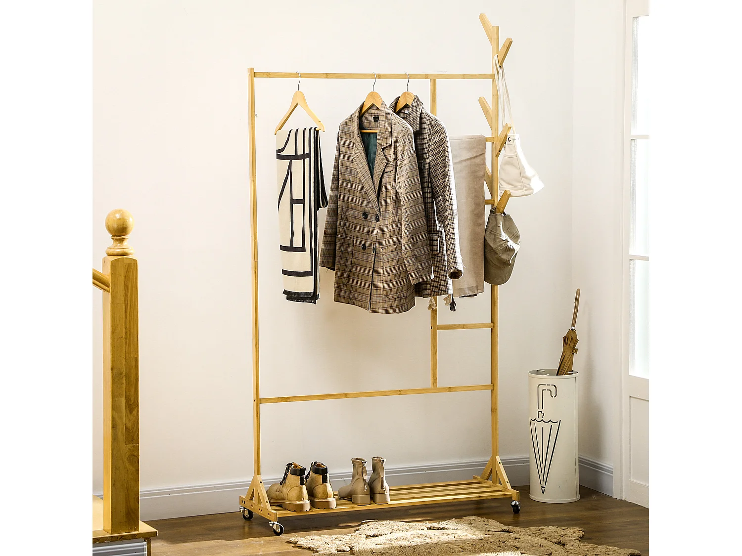 Perchero de pie madera natural 100x37x191 cm HOMCOM