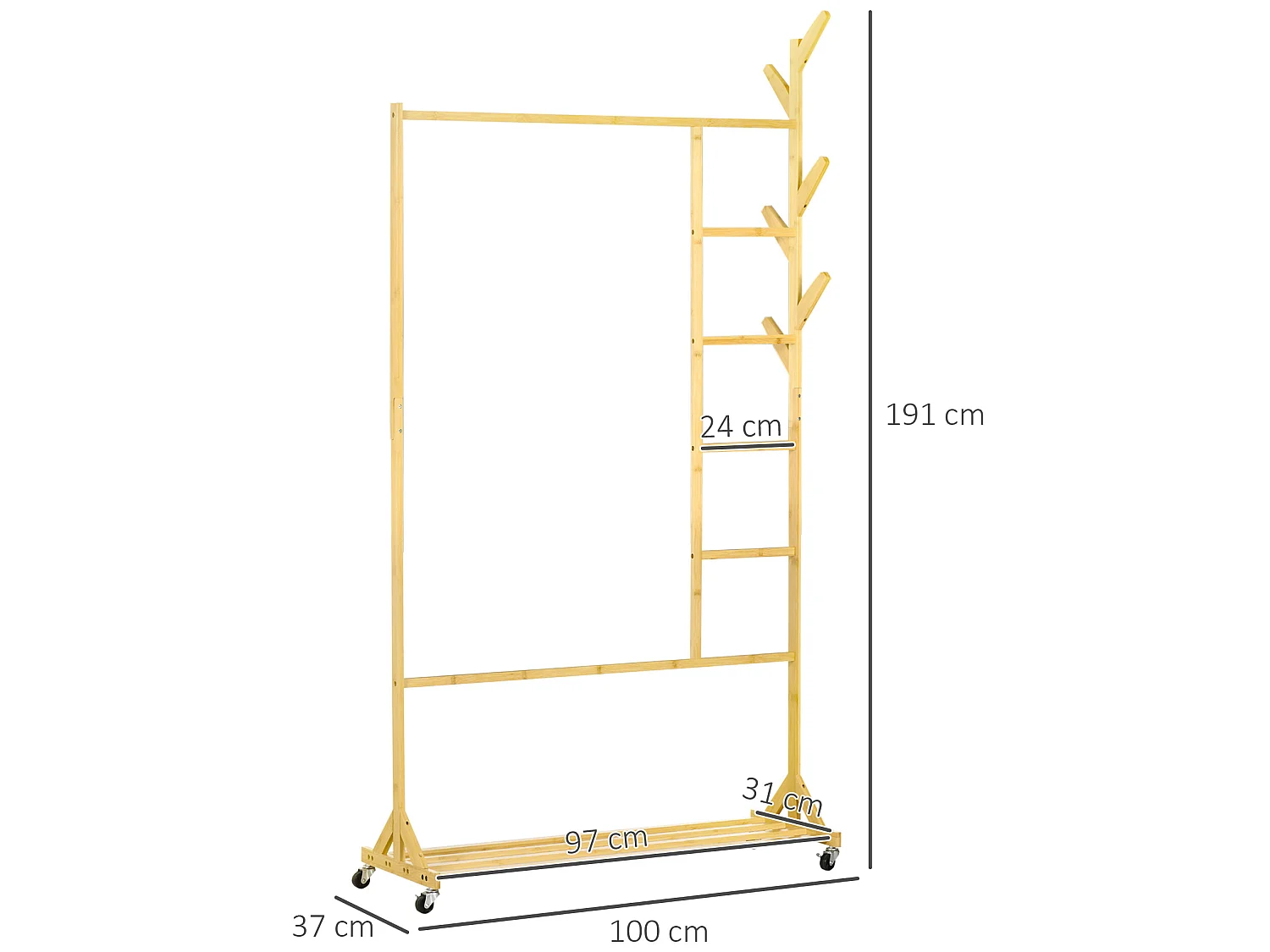 Perchero de pie madera natural 100x37x191 cm HOMCOM
