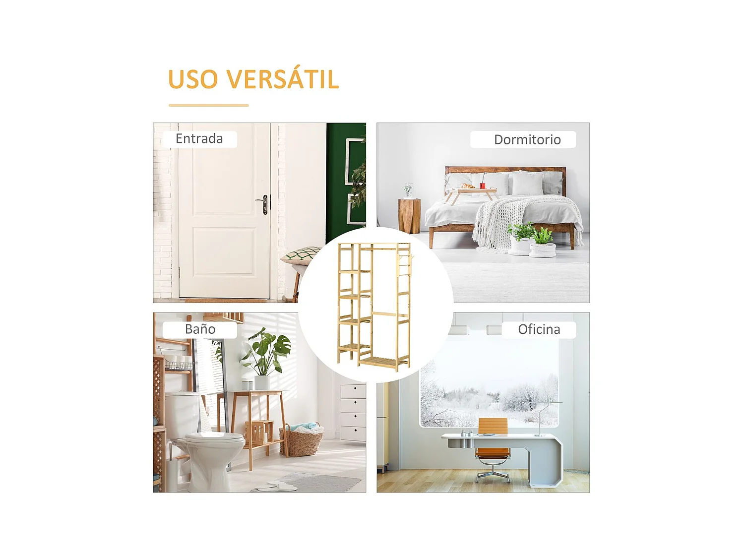 Perchero burro madera natural 90x30x155 cm HOMCOM