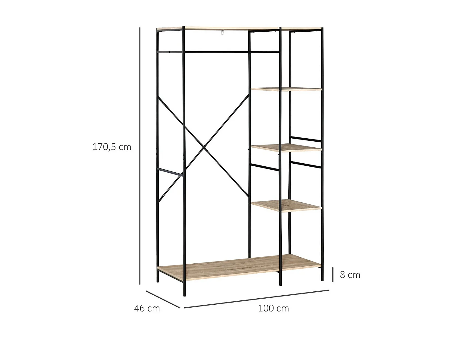 Perchero de ropa madera natural 100x46x170.5 cm HOMCOM
