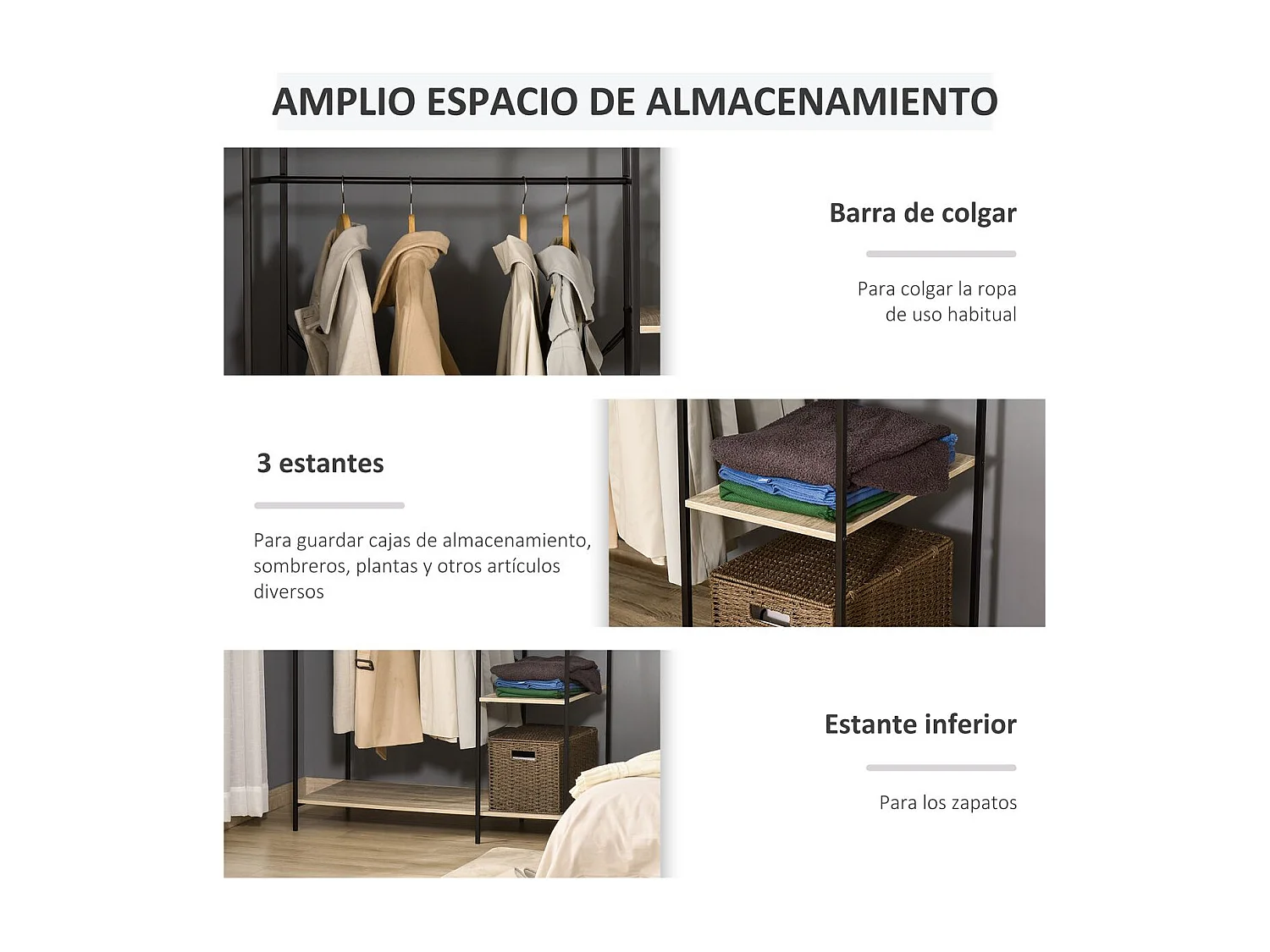 Perchero de ropa madera natural 100x46x170.5 cm HOMCOM