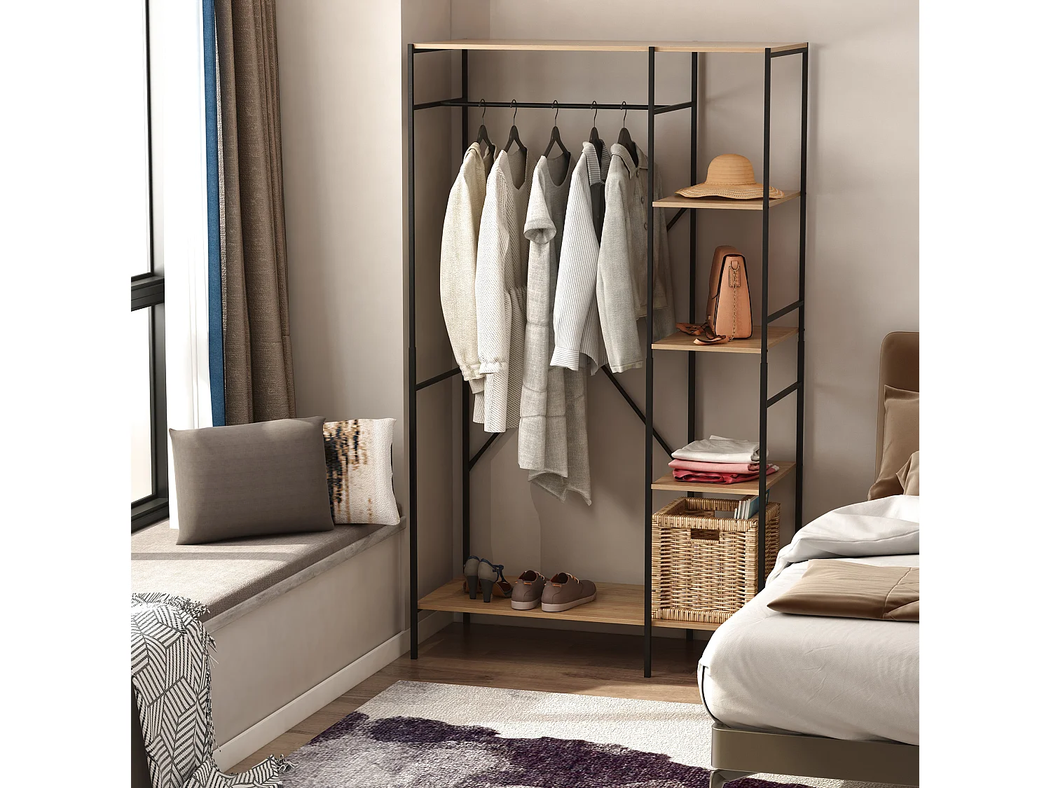 Perchero de ropa madera natural 100x46x170.5 cm HOMCOM