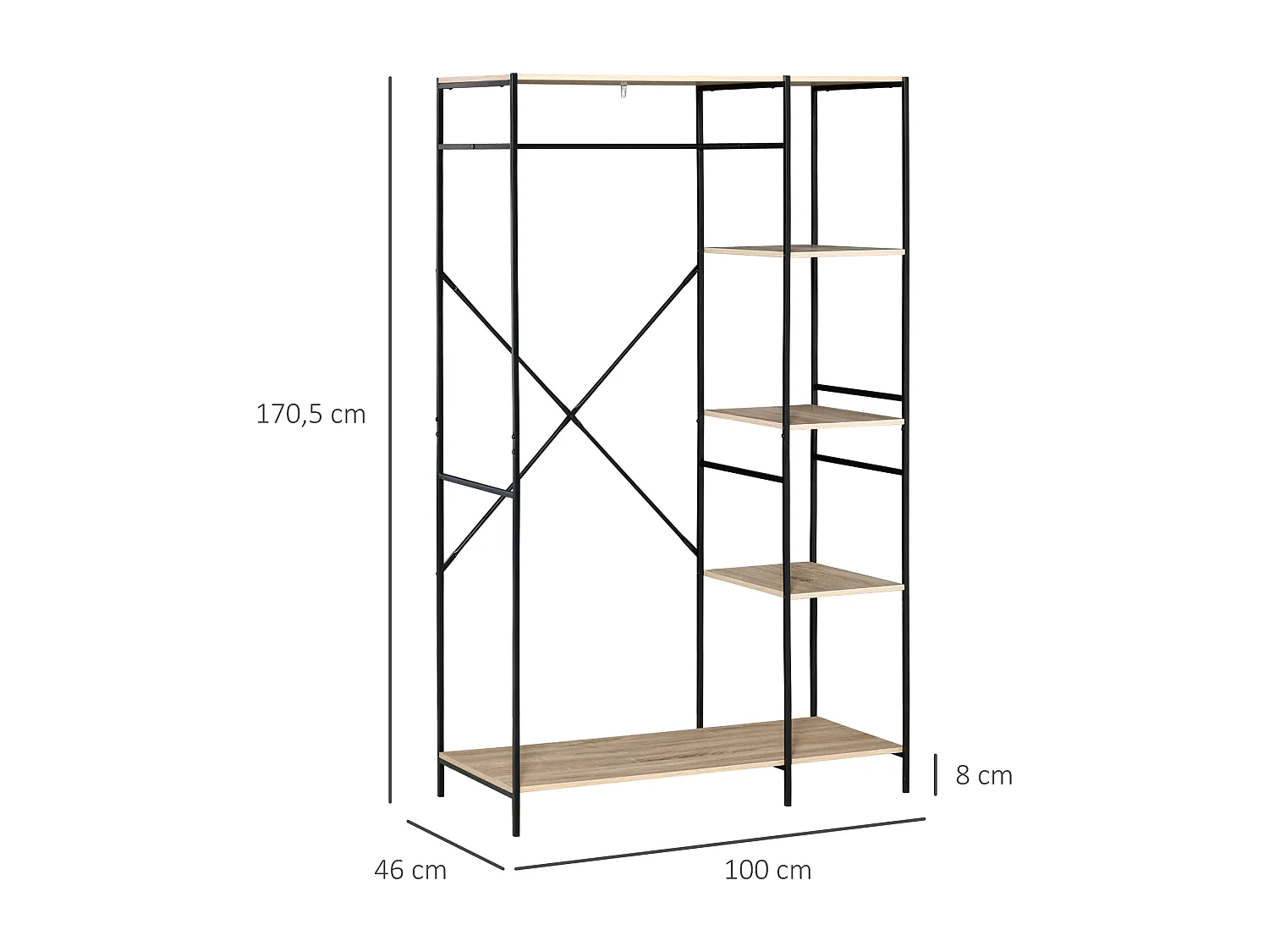 Perchero de ropa madera natural 100x46x170.5 cm HOMCOM