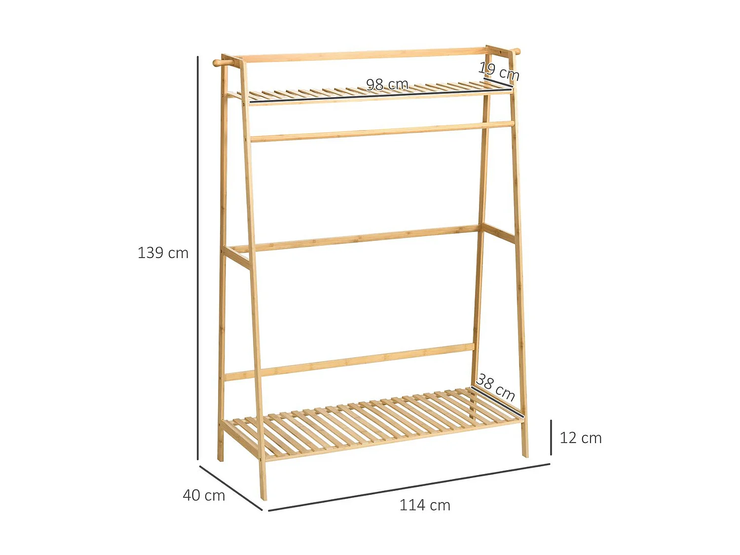 Perchero de pie madera natural 114x40x139 cm HOMCOM
