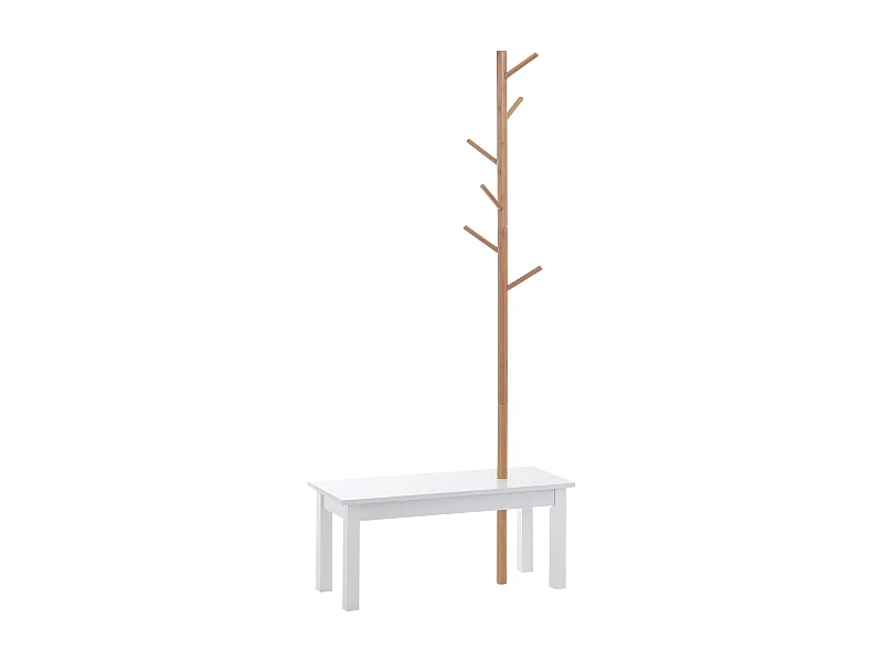 Perchero de pie con banco blanco y madera natural 80x30x180 cm HOMCOM