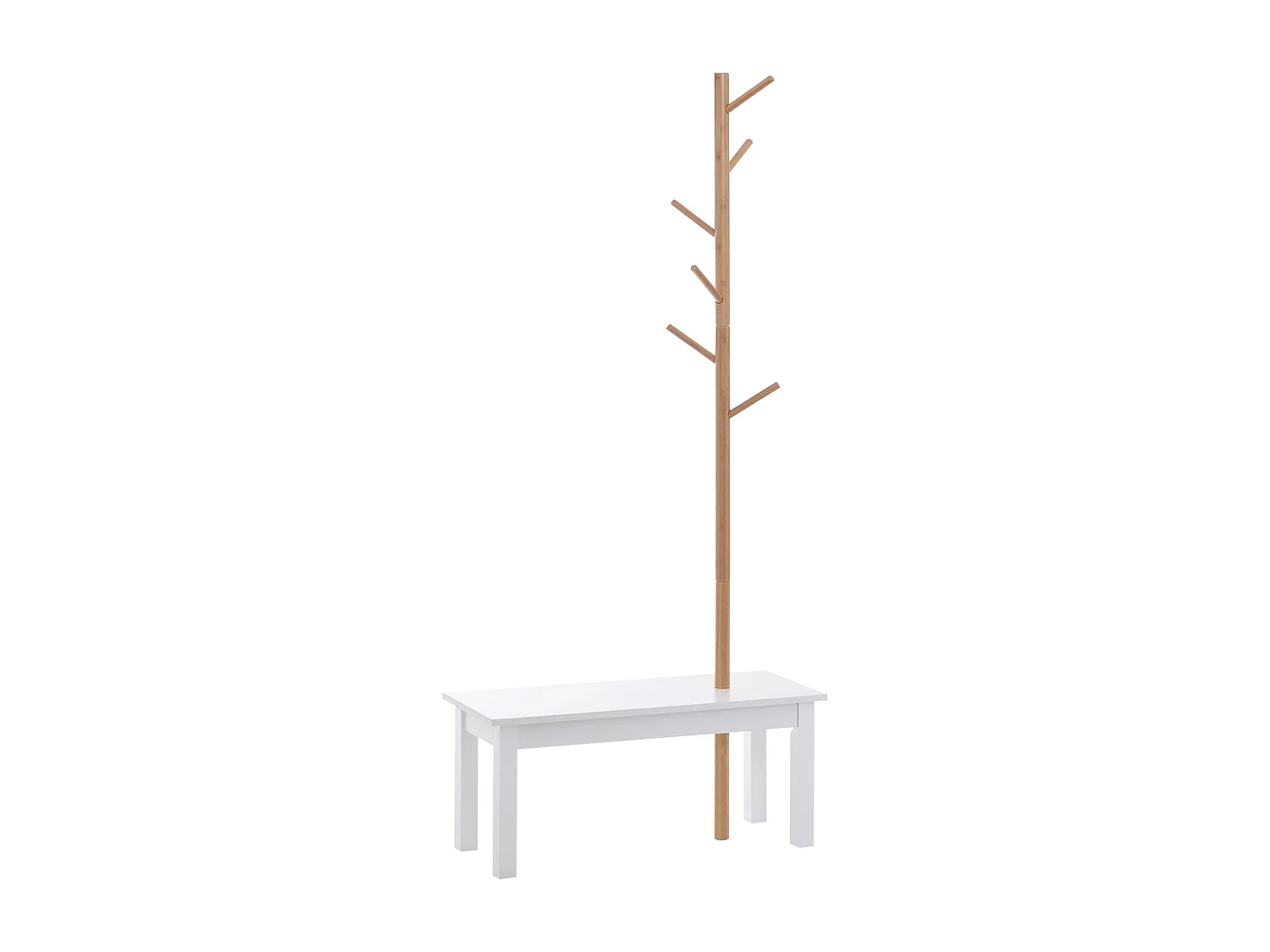 Perchero de pie con banco blanco y madera natural 80x30x180 cm HOMCOM