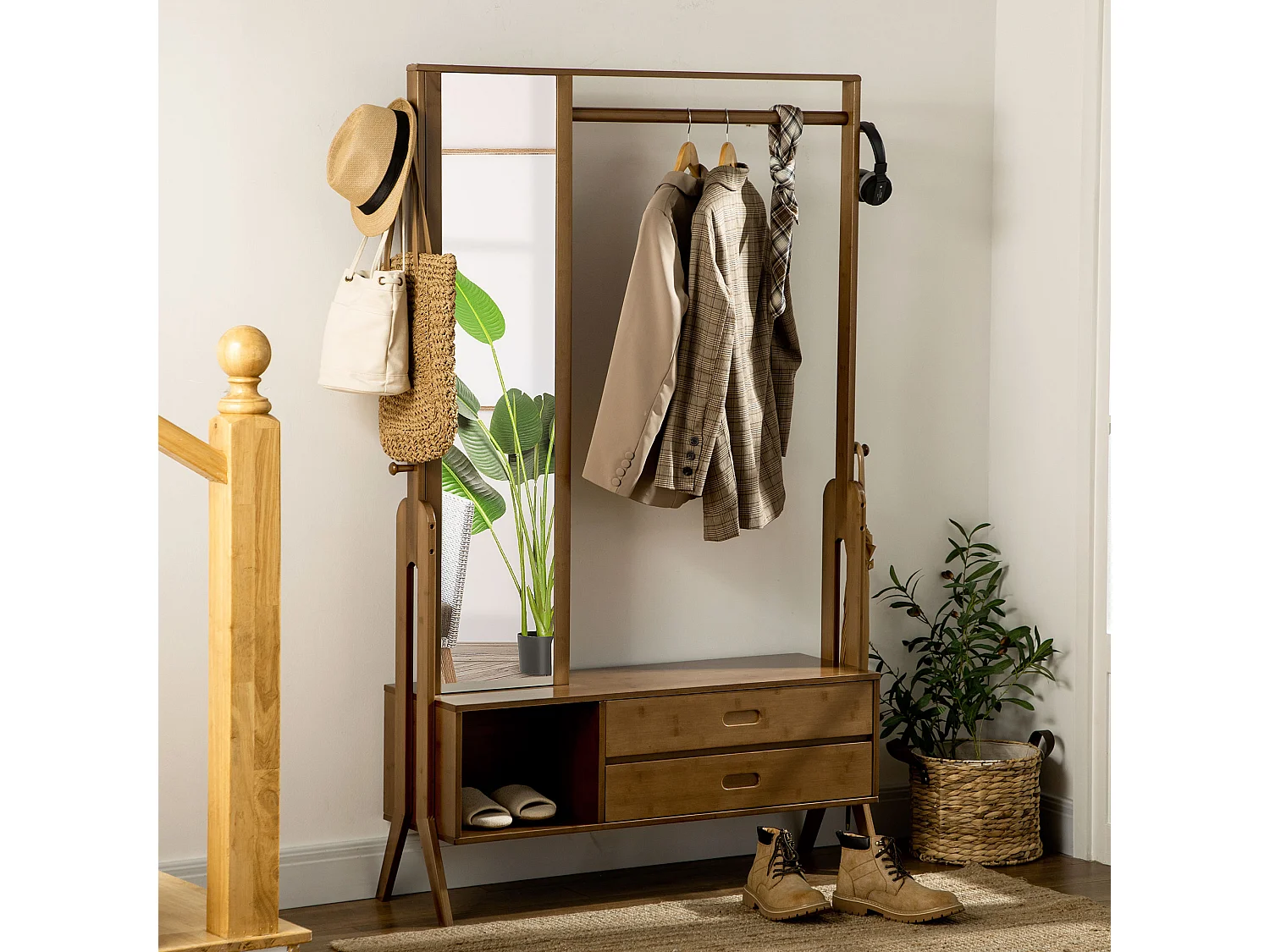 Perchero con cajones marrón 113x33x169.5 cm HOMCOM