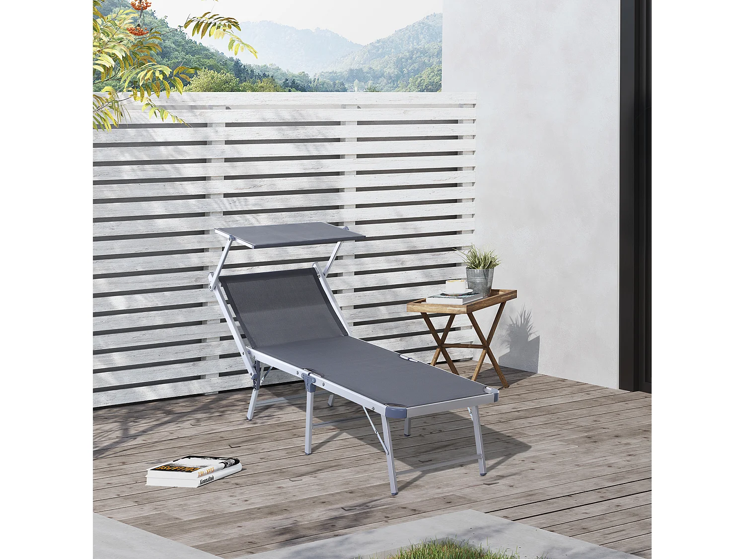Tumbona con toldo gris 169x72x70 cm Outsunny