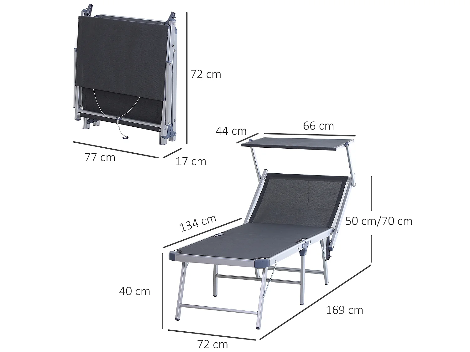 Tumbona con toldo gris 169x72x70 cm Outsunny