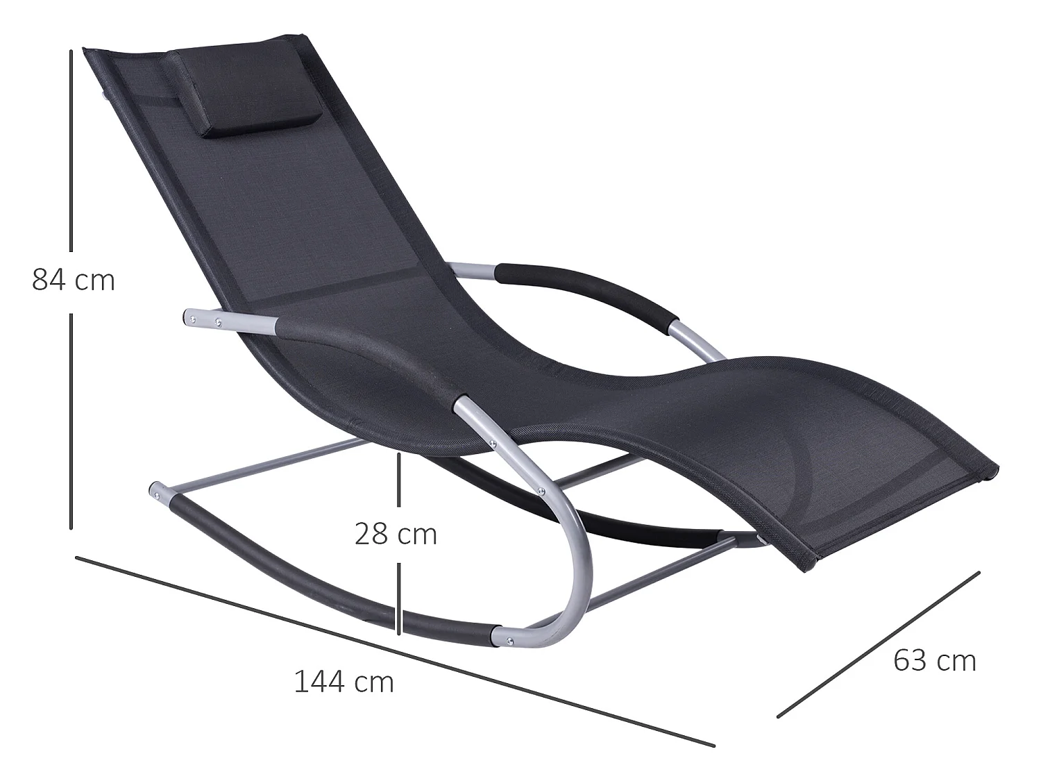 Tumbona mecedora negro 63x144x84 cm Outsunny